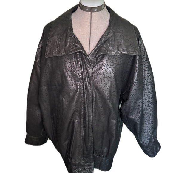 Black Leather Bomber Jacket - Picture 1 of 6